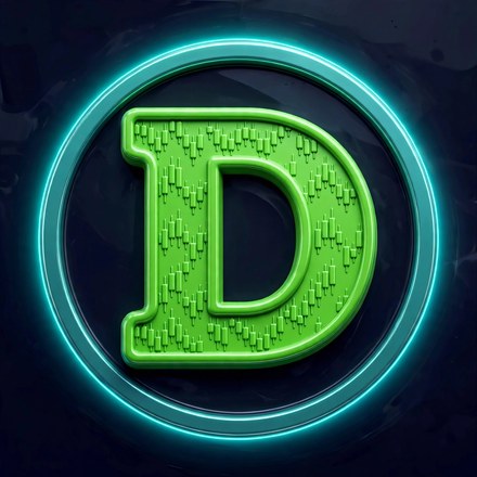 Doton Charts logo — a bold neon-green 3D letter D with candlestick texture, ringed on a dark navy background